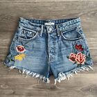 GRLFRND Cindy Hochhaus mit Blumenmuster bestickt abgeschnittene Shorts aufgehende Sonne US 23 EUC