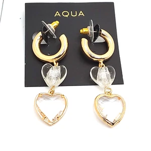 AQUA Designer Women's Gold Plated Crystal Heart Dangle/Drop Earrings MSRP $50 - Picture 1 of 5
