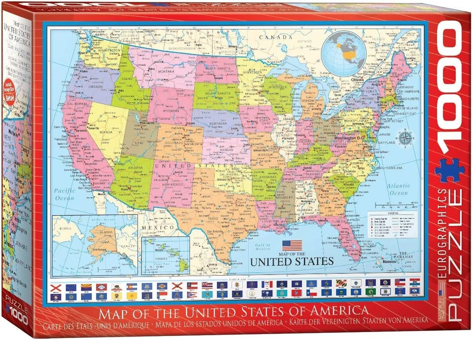 EuroGraphics Map of The United States Puzzle (1000 Piece) (6000-0788),Jigsaw - Image 1 of 1