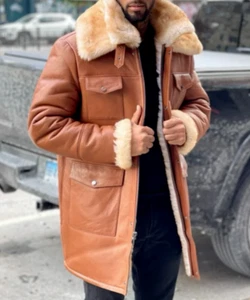 DaRucci Leather Shearling Leather Fur Parka Coat With Pockets Cognac L XL NEW - Picture 1 of 13