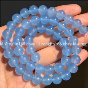 6/8/10/12/14mm Natural Blue Aquamarine Round Gemstone Loose Beads 15" AAA+