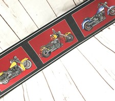 Motorcycles Blue Yellow Red Flame  Black Silver Frame  Wallpaper Border Man Cave