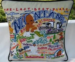 CATSTUDIO Geography Collection Large State of Montana Hand-Embroidered Pillow - Picture 1 of 7