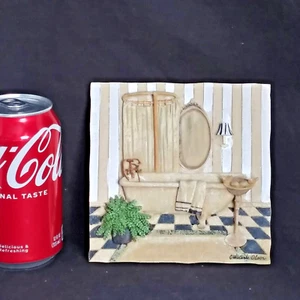 Vtg C Winterle Olson 3D 5.5” X 5.5” Wall Art Resin Plaque Painting Bathroom EUC - Picture 1 of 6