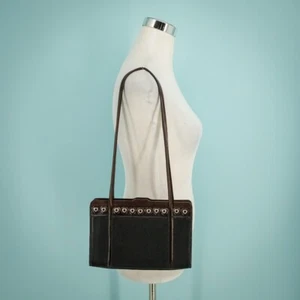 Brighton Black Leather Brown Leather Silver Heart Details Zip Shoulder Bag Purse - Picture 1 of 11