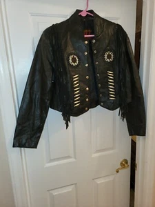 Jack de cuero genuino con flecos negros talla XL Hot Leathers para mujer. BICICLETA - Imagen 1 de 14