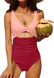 CHARMO Womens Size Small Ruched Cutout Tummy Control HighCut Backless VNeck 1pc - Picture 1 of 15