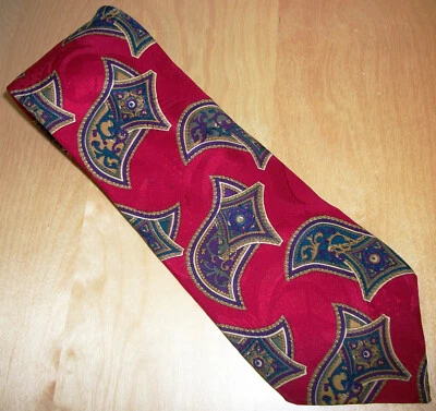 Corbata de seda geométrica para hombre Andre Gianni roja, verde azulado, púrpura 56" L x 3,75" W (D688) Foto 1 de 4