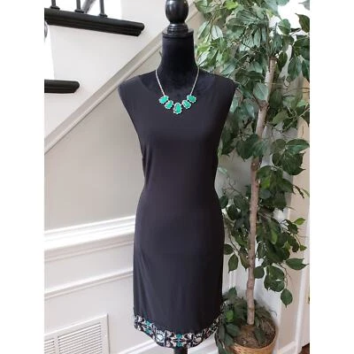 Tiana B. Vestido recto para mujer XL negro lentejuelas dobladillo poliéster sin mangas cuello redondo Foto 1 de 4