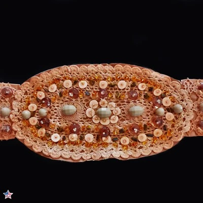 luxury royal belt woman italian faux leather embroidered original crystal  beads - Image 1 of 4