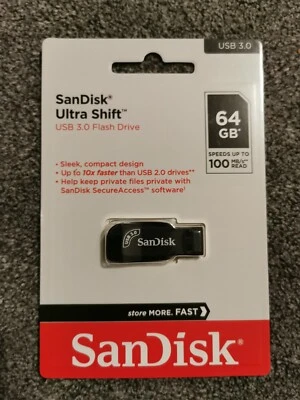 Sandisk Ultra Shift 64GB USB 3.0 Flash Drive Stick 100MB/s SanDisk SecureAccess - Image 1 of 2