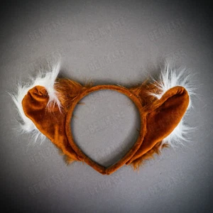 Brown Cute Cat Ears Sexy Women Plush Soft Headband Hair Hoop with White Faux - Picture 1 of 7