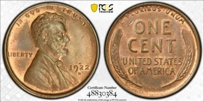1922 D LINCOLN CENT PENNY.  PCGS MS64 RB. RED AND BROWN. BETTER DATE AND GRADE - Image 1 of 4