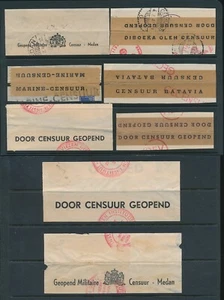 DUTCH EAST INDIES CENSOR TAPES 8 DIFF. MARINE MILITARY BATAVIA DUAL LANGUAGE etc - Picture 1 of 1