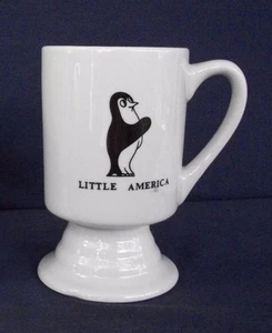 1 Little America Footed Coffee Mug Cup White and Black with Penguins Good - Picture 1 of 4