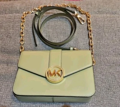 NUEVO SIN ETIQUETAS BOLSO DE HOMBRO MICHAEL KORS CARMEN CADENA MEDIANA CUERO VERDE SALVIA 9X7 ¡BONITO!! Foto 1 de 4