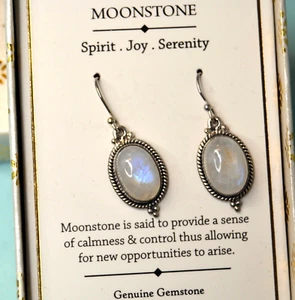 NIB SHIVAM STERLING SILVER MOONSTONE EARRINGS for PIERCED EARS - Picture 1 of 2