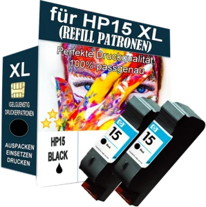 2x HP 15 wiederbefüllte Druckerpatrone für Nr. 15 black TOP Qualität XL - Bild 1 von 4