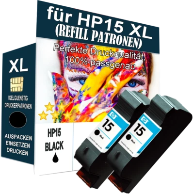 2x HP 15 wiederbefüllte Druckerpatrone für Nr. 15 black TOP Qualität XL - Bild 1 von 4