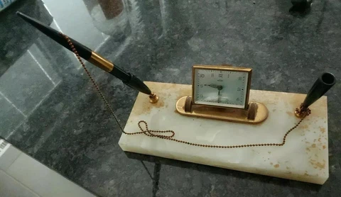 Welby 7 Jewels Made in Germany Wind Up Alarm Clock with Marble Pen Station Cover