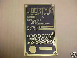 Packard Liberty 12 Aircraft Data Plate acid etched Brass - Picture 1 of 2