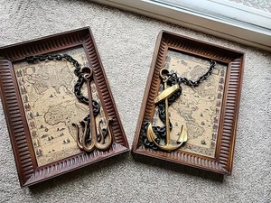 Vtg Burwood Products Nautical Ship Anchor w/ Chain Beach house decor Lot Of 2 - Picture 1 of 7