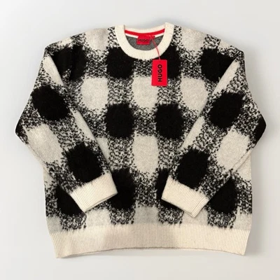 NUEVO CON ETIQUETAS HUGO Suéter de Jacquard a Cuadros Tejido Mezcla de Lana para Hombres Talla XXL Foto 1 de 4