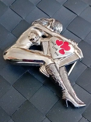 ONLY LOVE YOU Lady Truckers Chrome Metal Belt Buckle 10cm x 8cm Ex-display New - Image 1 of 4