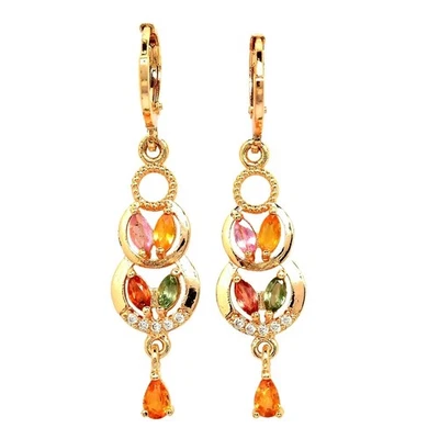 PENDIENTE GENUINO AAA MULTICOLOR ZAFIRO Y CIRCONITA BLANCA LATÓN CHAPADO EN ORO AMARILLO Foto 1 de 4