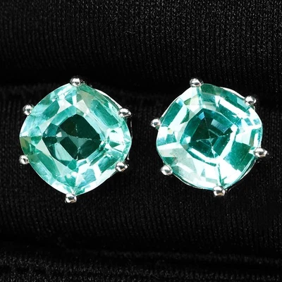 Серьги из белого золота 925 пробы с голубовато-зеленым турмалином параиба 8,25 карата - Изображение 1 из 4