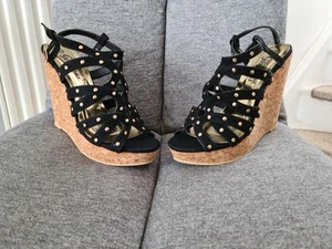 New Look Gladiator Style Black Wedge Sandals, Size 4 - Picture 1 of 4