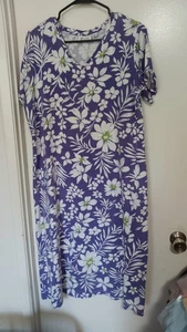 DENIM & CO ABITO LOUNGE DONNA MANICHE CORTE LUNGHE FLOREALE TAGLIA LARGE - Foto 1 di 3