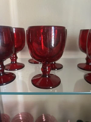 9 Imperial Glass Hoffman House Ruby Red Pedestal Goblets Set 6" Tall - Image 1 of 2