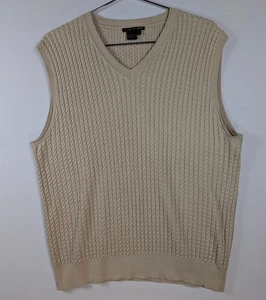 Vintage 90s Tulliano Cable Knit Sweater Vest Men L Tan Preppy Academia Professor - Bild 1 von 6