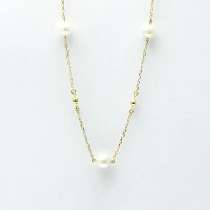 Mikimkoto K18 Yellow Gold Pearl Pendant Necklace Elegant Station Pearl Necklace - Picture 1 of 10