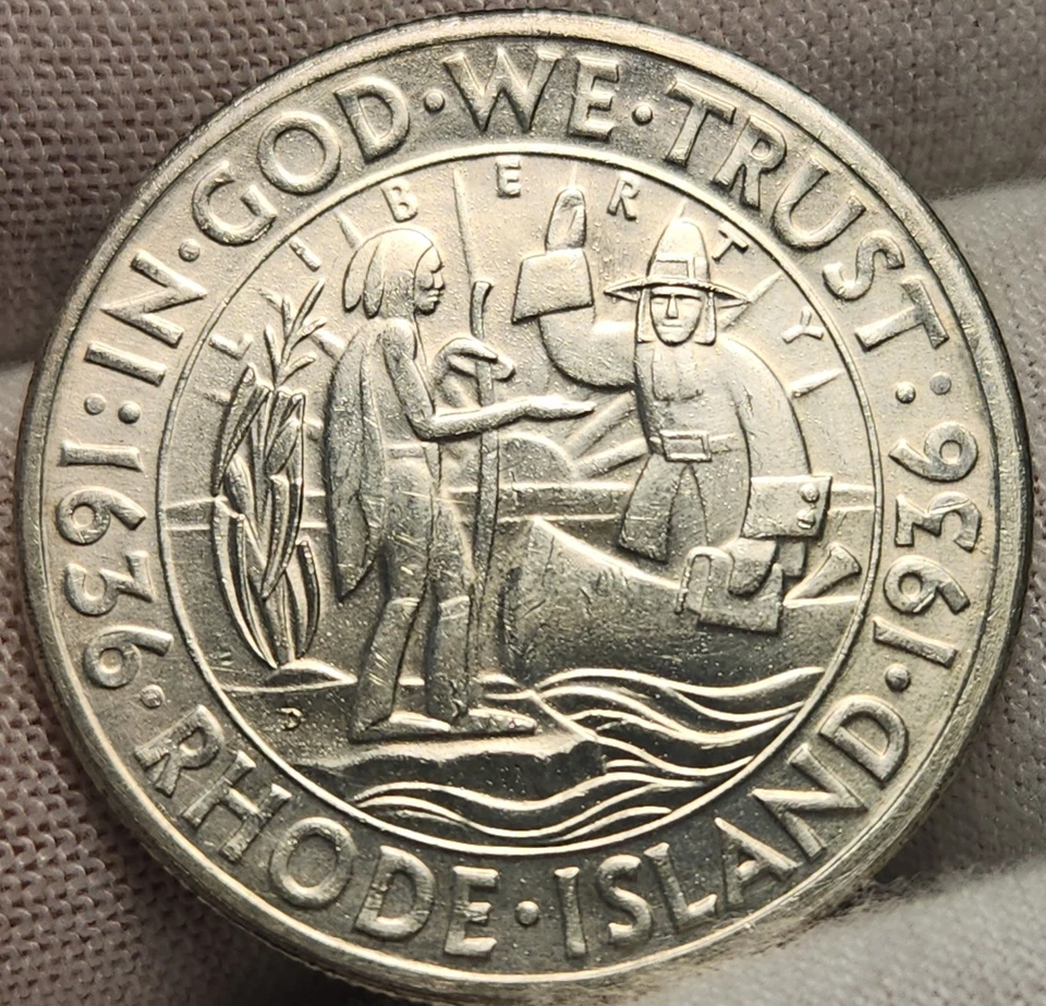 1936-D Rhode Island Commemorative Half Dollar - Choice BU, Great Type Coin CHRIa - Image 1 of 2