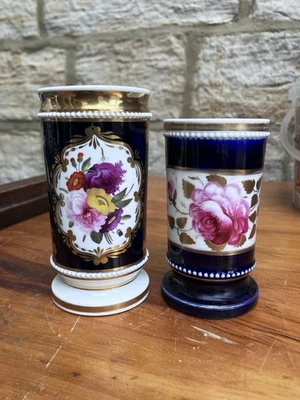 Antique C1825 English Floral Porcelain Spill Vases, Charles Bourne, Roses - Image 1 of 4