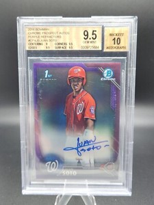 2016 Bowman Chrome Juan Soto CPAJS Auto Purple / 250 Rookie RC BGS 9.5 / Auto 10