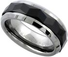 Tungsten Carbide 8 mm Flat Wedding Band Ring Prism Pattern Faceted Black Ceramic