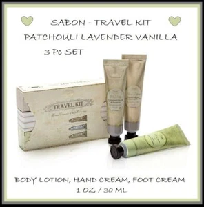 SABON Travel Kit PATCHOULI LAVENDER VANILLA 3 Pc Set Body Lotion/Hand Cream/Foot - Picture 1 of 2