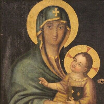 Virgen Con Nino Pintura Cuadro Antiguo Religioso 700 Oleo Sobre Lienzo • 3,500€