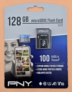 PNY - 128GB microSDXC ELITE Flash Card 100MB/S Card New in Package W/ Adapter - Picture 1 of 2