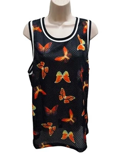 No Boundaries Womens Medium Black w/ Orange Butterflies Tank Top - Picture 1 of 5