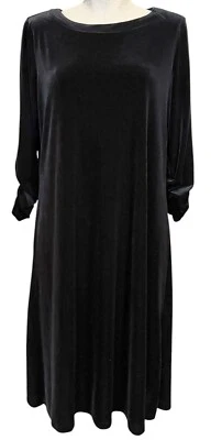 Susan Graver бархата качели платье 3/4 собранными в Рюш рукавами Bateau шеи черный Sz M 10-12 - Изображение 1 из 4