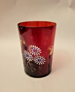 Cranberry mundgeblasenes Glas, handbemalt - Bild 1 von 6