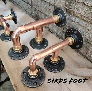 Industrial 'Birds Foot' Copper Pipe Shelf Brackets (Steampunk) - Picture 1 of 12