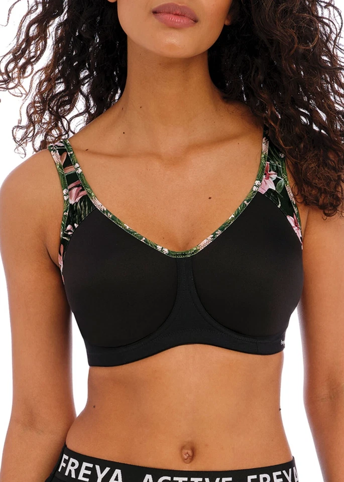 FREYA ACTIVE SONIC JUNGLE BLACK UNDERWIRE MOULDED SPORTS BRA SIZE 30F / 8F - image 1 of 1