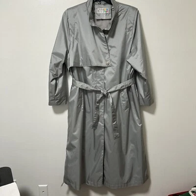 Gabardina Mujer Talla 16P Larga Plateada Color Metálico Cremallera Forro Abrigo de Lluvia Foto 1 de 4