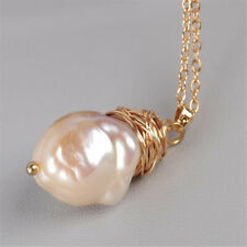 30x18mm pink Baroque Pearl Pendant Necklace 18 Inches Chain Real Hang Gift