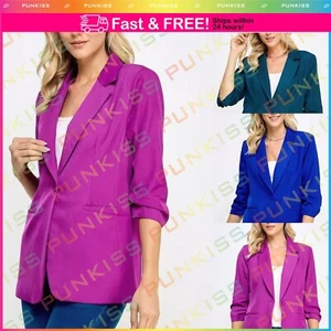 Women's Formal Buttoned Detail 3/4 Sleeves Seamless Jacket Blazer Pick Color~ - Picture 1 of 8